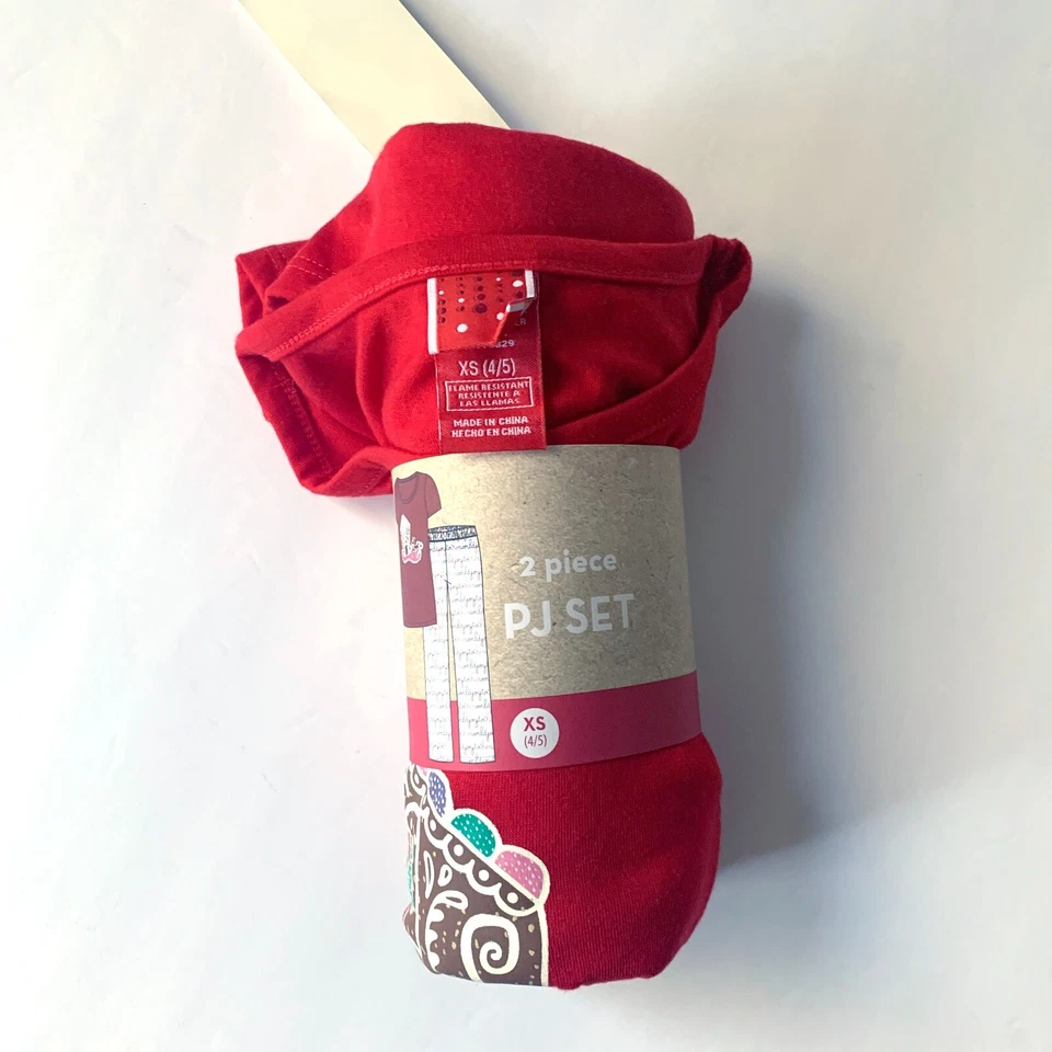 Conjunto de pijama de casa de pan de jengibre rojo de 2 piezas Target Holiday para niñas talla XS 4/5 Foto 4 de 4