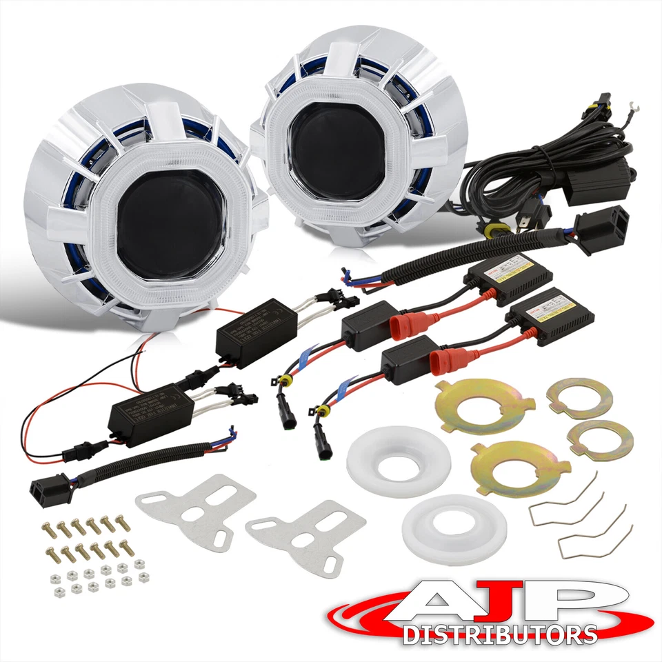 2.5" Bi Xenon Headlight Lamp Halo Projector Lens Retrofit CCFL Shroud + Wiring Foto 3 de 4