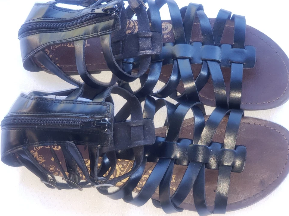 Sandálias gladiador romanas de couro preto usadas tamanho 11 bom estado - Imagem 3 de 4