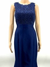 $250 R&M Richard Women'S Blue Sequined Lace Belted Formal Evening Dress Size 8
