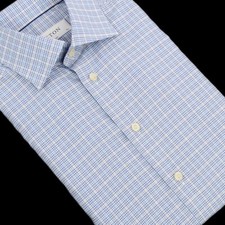 ETON Blue Check SLIM FIT Spread Collar Cotton Fine Twill Dress Shirt 15 NWT