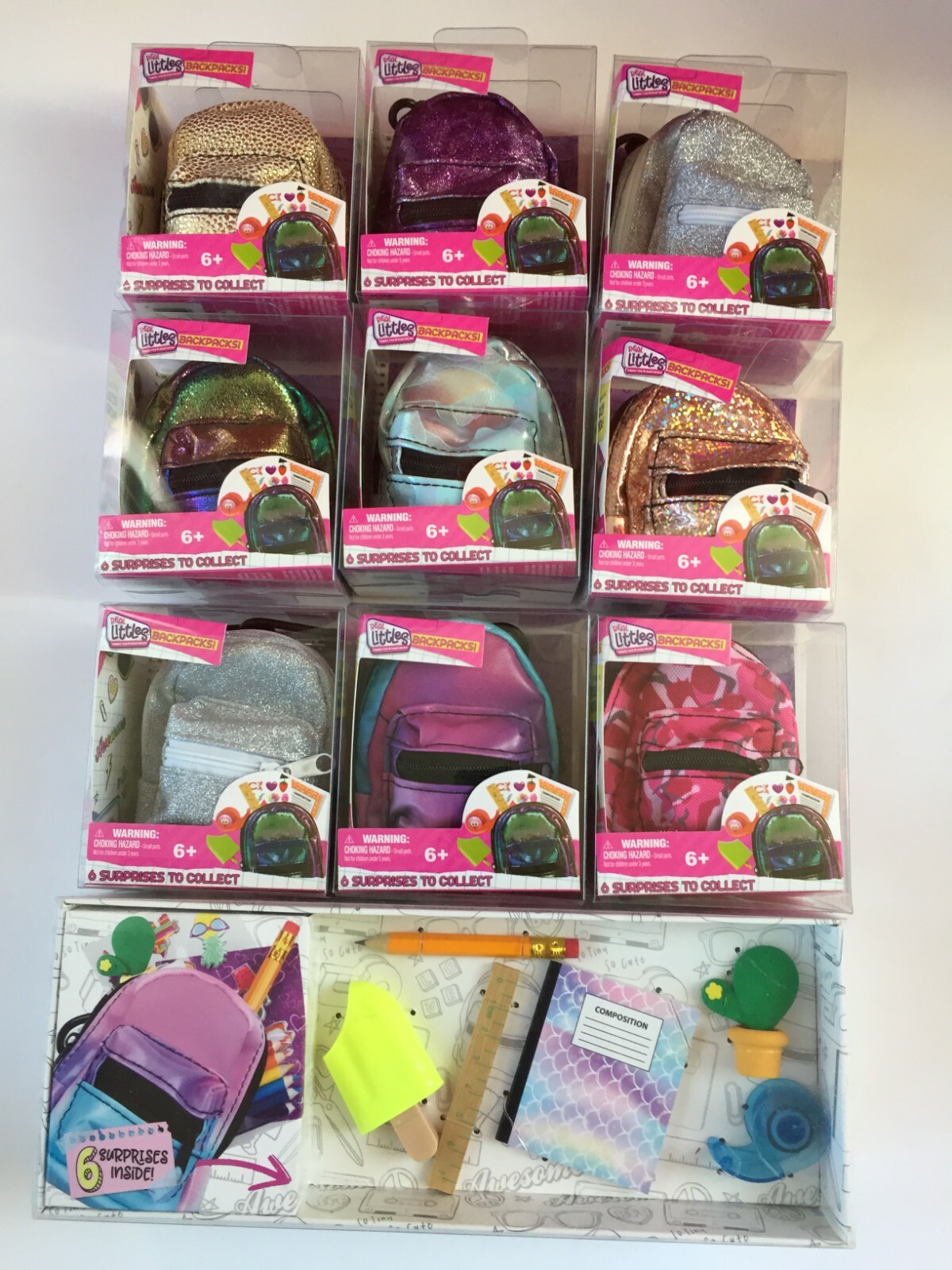 Real Littles Mini Backpack & Surprise Supplies SILVER SPARKLES eBay