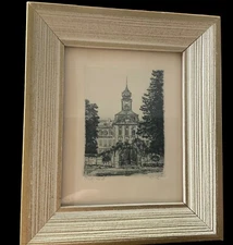 Vintage Etching Gohlis Palace Leipzig Germany Pencil Signed Small