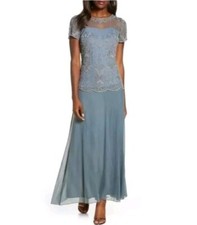 PISARRO NIGHTS BEADED MOCK NECK DRESS SZ 6 maxi gown Sequin evening
