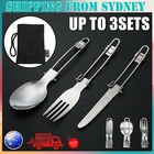 3-9PCS Stainless Foldable Knife Spoon Fork Travel Camping Picnic Folding Utensil