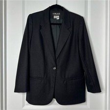 Vintage Sag Harbor Women's Wool Black Blazer 8P One Button Soft Lined Mid Length