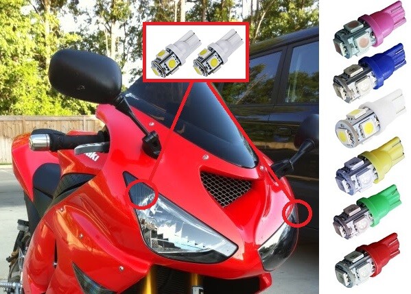 Kawasaki zx6r 636 LED Headlight Pilot Park Lights Pair T10