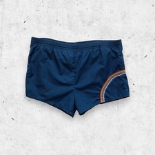 Vtg 60s 70s Rainbow Swim Trunks Shorts, Lined Drawstring Waist, 3" Inseam, XL