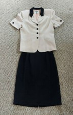 KASPER ASL PETITE 10P Womens Lined SS Skirt Suit Beige Black