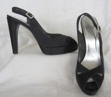 STUART WEITZMAN Shoes Black Satin Platform Slingback With Rhinestock Buckle 10