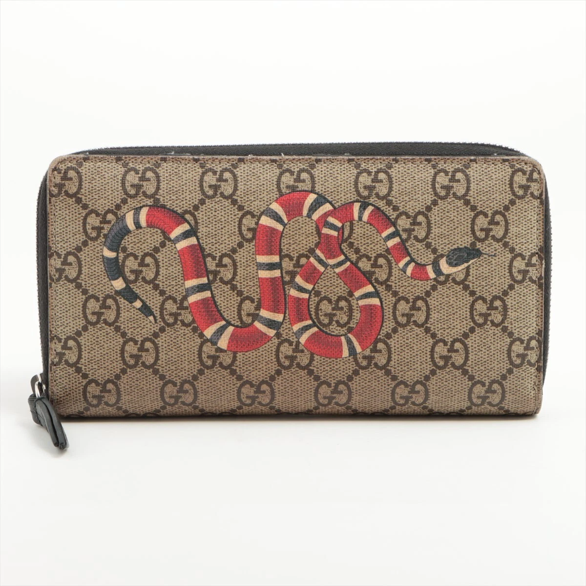 Portefeuille zippé rond Gucci GG Supreme Snake, PVC beige