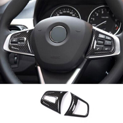 For BMW X2 2018-2021 Carbon Fiber Style Steering Wheel Switch Cover Trim 2PCS