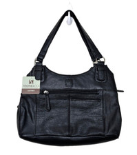 Nwt Stone & Co Women's Caroline Black Leather Shoulder Bag W Zip Buttons Pockets