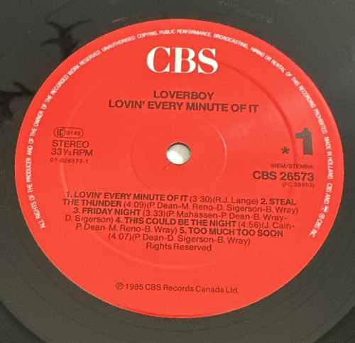 Loverboy Lovin' Every Minute Of It Lp Vinyl Record Hard Rock EX / EX Condition - Picture 4 of 8