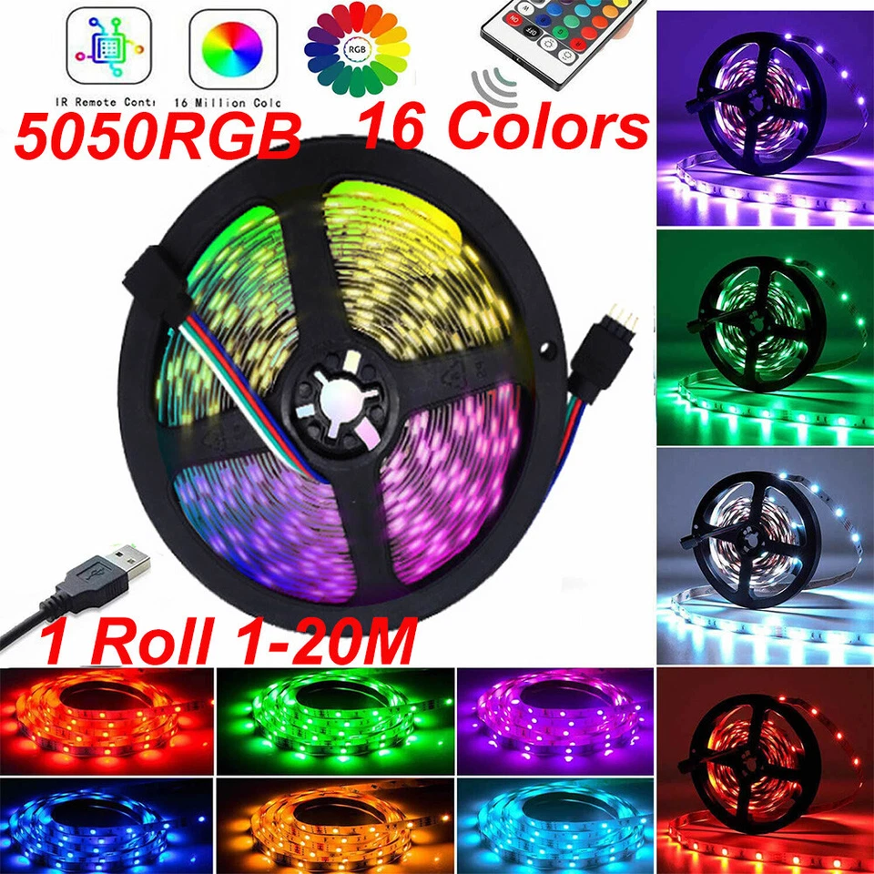LED Strip Lights USB 1-20m 5050 RGB Colour Changing Tape for kitchen Cabinet, TV - Image 4 of 4