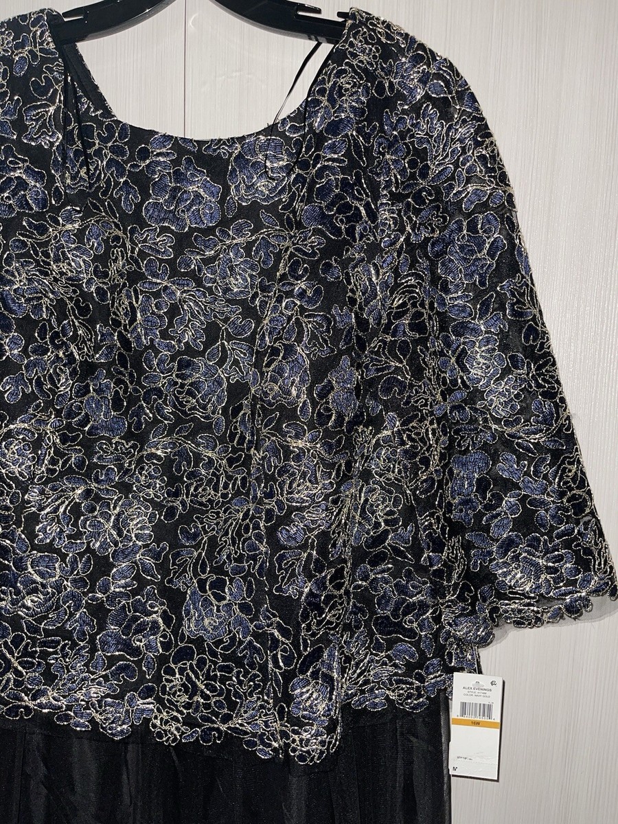 Alex Evenings Mock Two-Piece A-Line Gown w/ Brocade Blue Gold Black Tulle Top | eBay Alex Evenings Mock Two-Piece A-Line Gown w/ Brocade Blue Gold Black Tulle Top | eBay