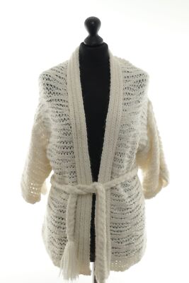 Promod Damen Cardigan Strickjacke 34 beige creme Kurzarm Grobstrick mit Alpaka