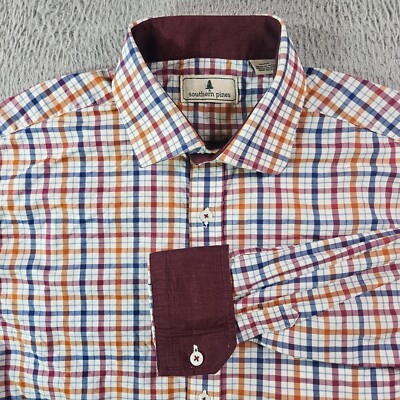 Southern Pines Shirt Men Medium Flip Cuff Button Up Long Sleeve Multicolor Plaid