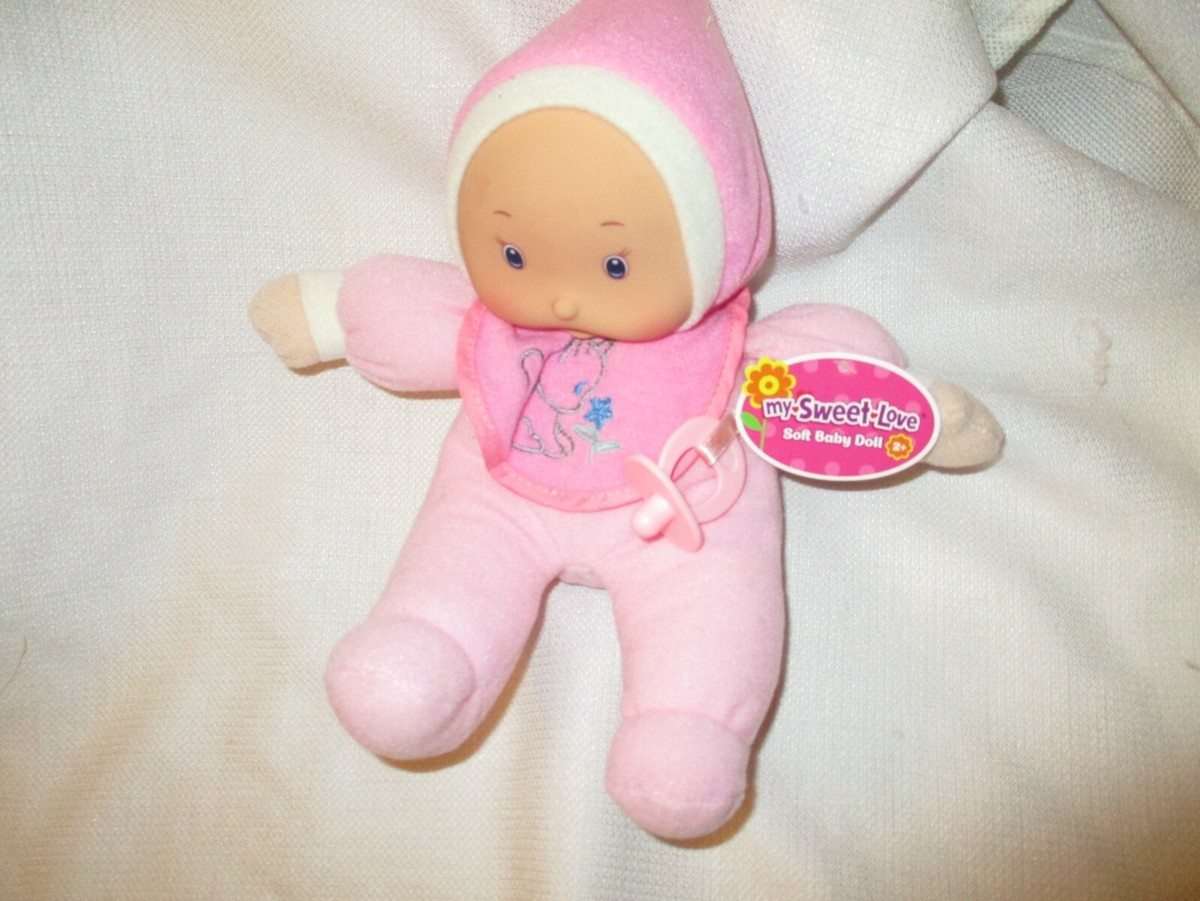 10” Pink Baby Doll Plush Cloth Soft Vinyl Face Pink Binky Pacifier