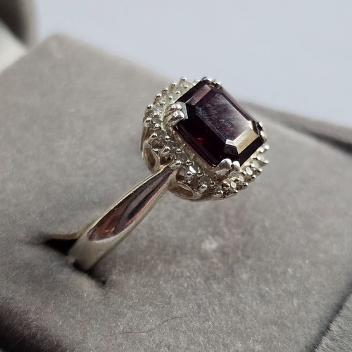 Sterling Silver Garnet Diamonique CZ Halo Ring Size 6 Deep Red Gothic Style