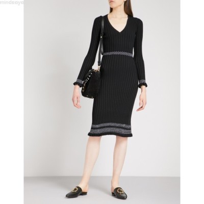 NEW Altuzarra Isolde Contrast-Stitched Rib-Knit Dress in Black - Size L  #D0098 | eBay