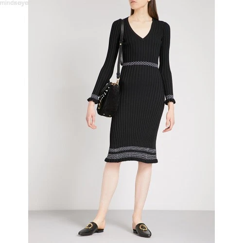 NEW Altuzarra Isolde Contrast-Stitched Rib-Knit Dress in Black - Size L #D0098 - Image 2 of 4