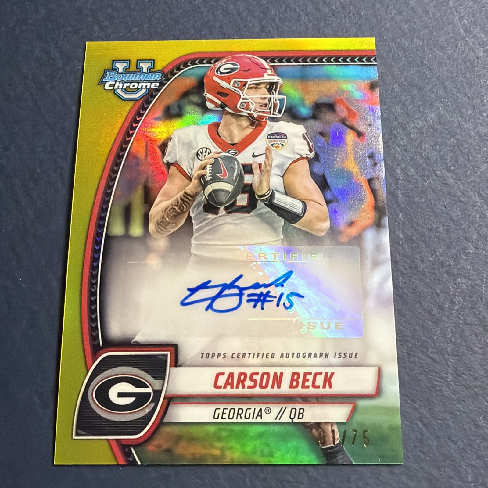 2024 Bowman U Chrome Carson Beck #61/75 Yellow Refractor Auto Miami