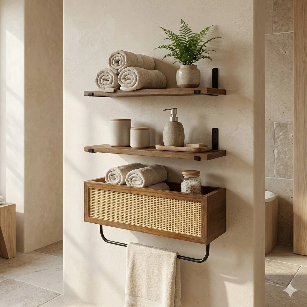 Autumn Alley Rattan Farmhouse Bathroom Shelves Wall Mounted