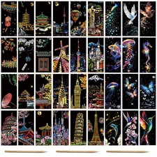 36 Sheets Glowing Scratch Art Rainbow Sketch Pad 3 Wooden Pens Craft DIY Set