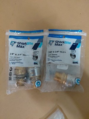 2 X Sharkbite MAX 3/4  x 3/4  MNPT Male Adapter, Model: UR134A