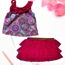 Ruffled Neck TOP  Tiered Tutu SKIRT Glittery Waistband 12M OR 18M NEW FREE Ship