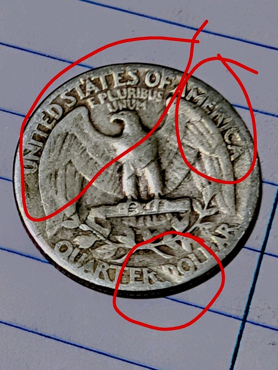 1945 Washington Silver Quarter. Large CUD Error Over Liberty No