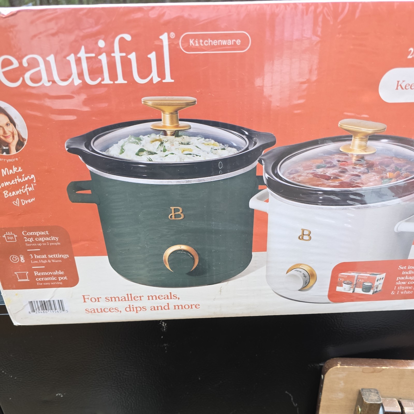 Beautiful BTFL 2-pack 2 quart Slow Cookers, Thyme Green and White Icing