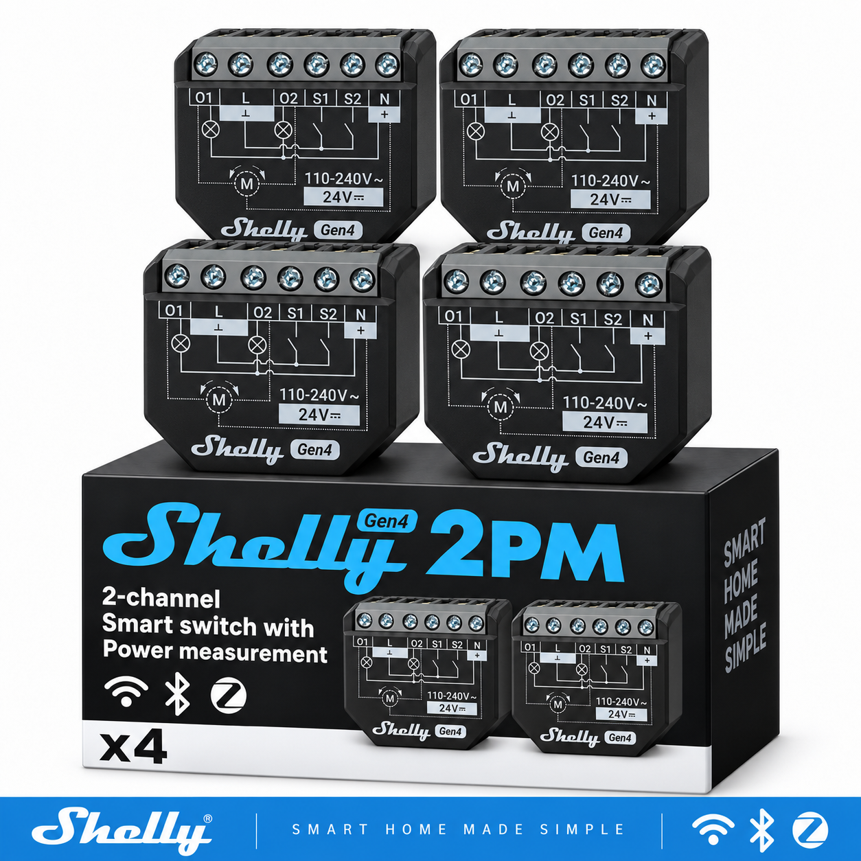 Shelly Plus 2PM Gen4 - Smart Relay Tapparelle 16A AC/DC WiFi/BT/Matter/Zigbee + - Immagine 2