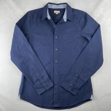 1901 Shirt Men M Navy Button Down Long Sleeve Chambray Trim Chest Pocket Durable