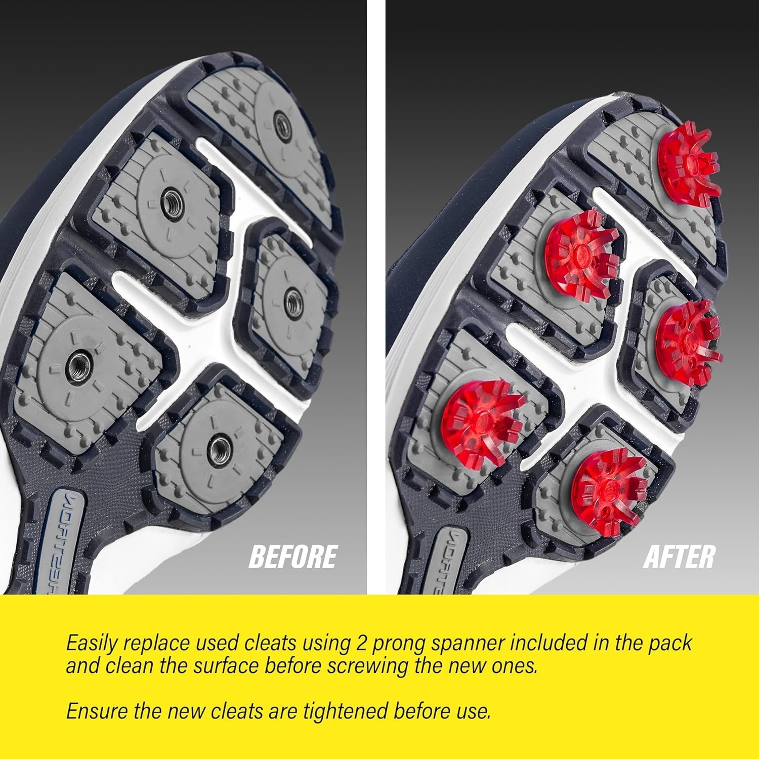 Golf Shoe Spikes Replacement Metal Screw Threading ¼ Inch 24 Pcs with Spanner