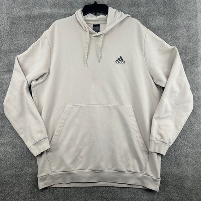 Adidas Logo Mens Essentials Fleece Hoodie 2XL Cream Pullover Sweatshirt