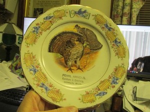 Conklin, Mich. Pearl Arnold Furniture & Crockery 1921 Calendar Plate (Turkeys)