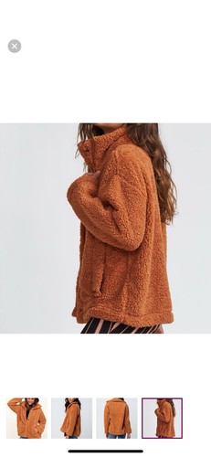 Billabong Teddy Bear Sherpa Coat Orange Brown Oversized Small - Picture 16 of 18