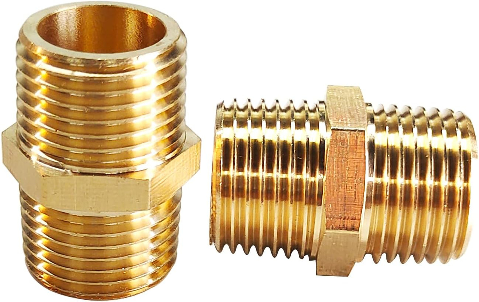 2PCS Hex Brass Nipple 1/2 Inch NPT Male Connector Pipe Fitting Heavy Duty Gas