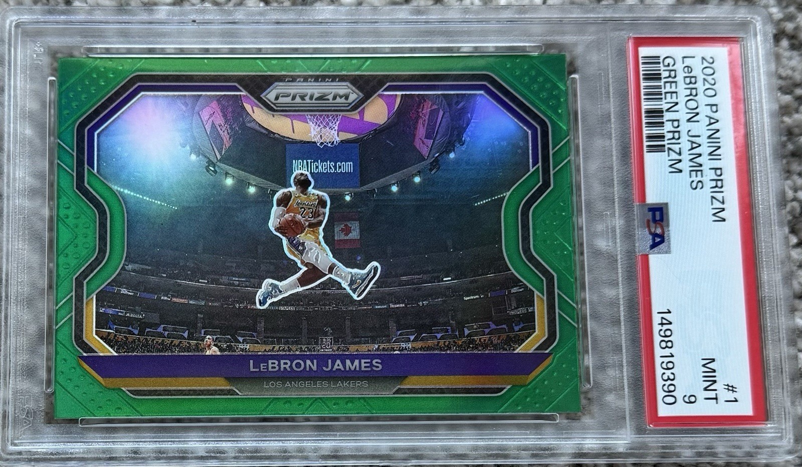 LEBRON JAMES 2020-21 Panini Prizm #1 Kobe Tribute Dunk Green PSA 9