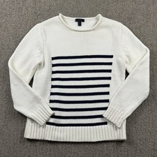 J Crew Womens S Knit Rollneck Pullover Sweater 1988 Ivory Blue Stripe Nautical