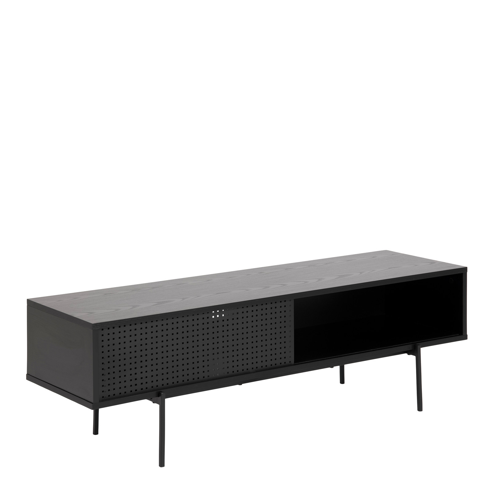 Modern Black TV Unit with Sliding Door - Industrial Metal Frame, 140cm