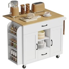 Kücheninsel Küchenwagen auf Rollen mit 2 Schubladen, 2 Soft-Close-Türe Weiß