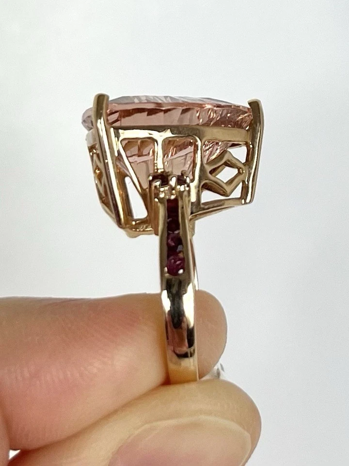 Anillo Marropino Morganita Oro Rosa con Espinela Mahenge Cóncava Trillón Talla 7 Foto 4 de 4