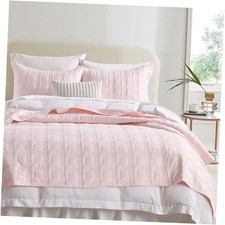 100 Cotton Quilt Set Queen Size Pre-Washed 3-Piece Full/Queen Light Pink
