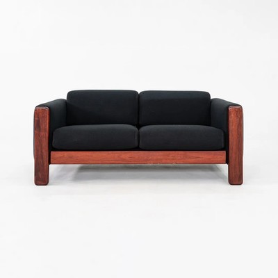 1970s Jim Eldon for Knoll Two Seat Loveseat Sofa in Walnut and Black Fabric