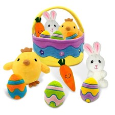 7 Pcs Easter Basket Plush Playset with Bunny Chick Egg Carrot, My First Easte...