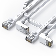2 Pack 10ft White 90 Degree Cat 6 Ethernet Cable Right Angle Flat Patch