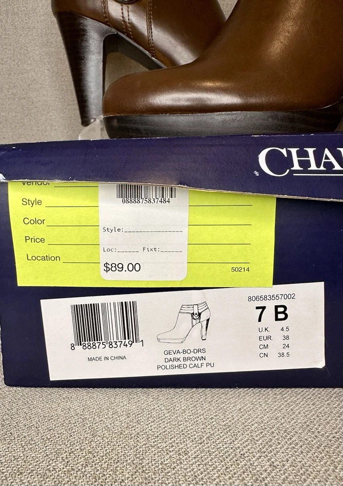 CHAPS Geva Brown Side Zip Low Ankle Booties 3.5" Heel Worn Once In Original Box - Image 3 of 4